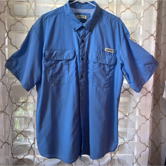 Magellan Shirt Mens Large Blue Short Sleeve Fish Gear Outdoors Back Vent pockets - Picture 1 of 6